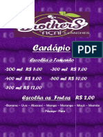 Novo Cardápio Brothers Açai e Lanches