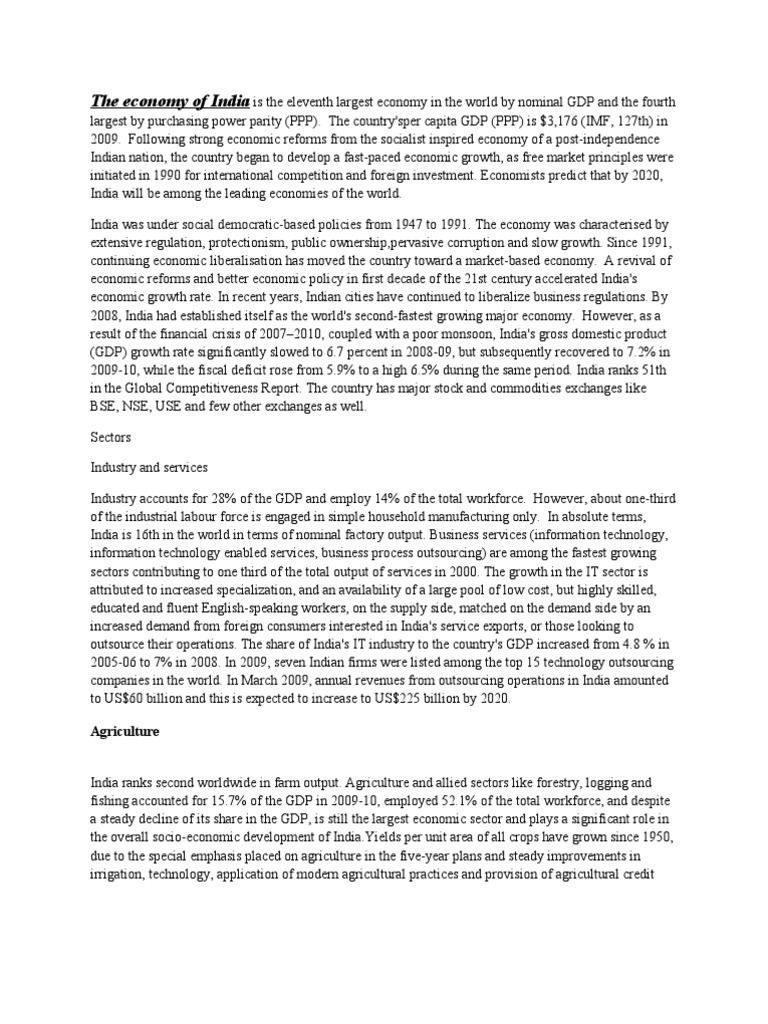 The Economy of India: Agriculture | PDF | Gross Domestic Product ...