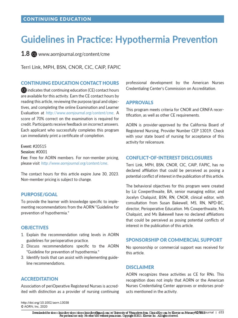 Hypotermia Prevention Pdf Anesthesia Hypothermia