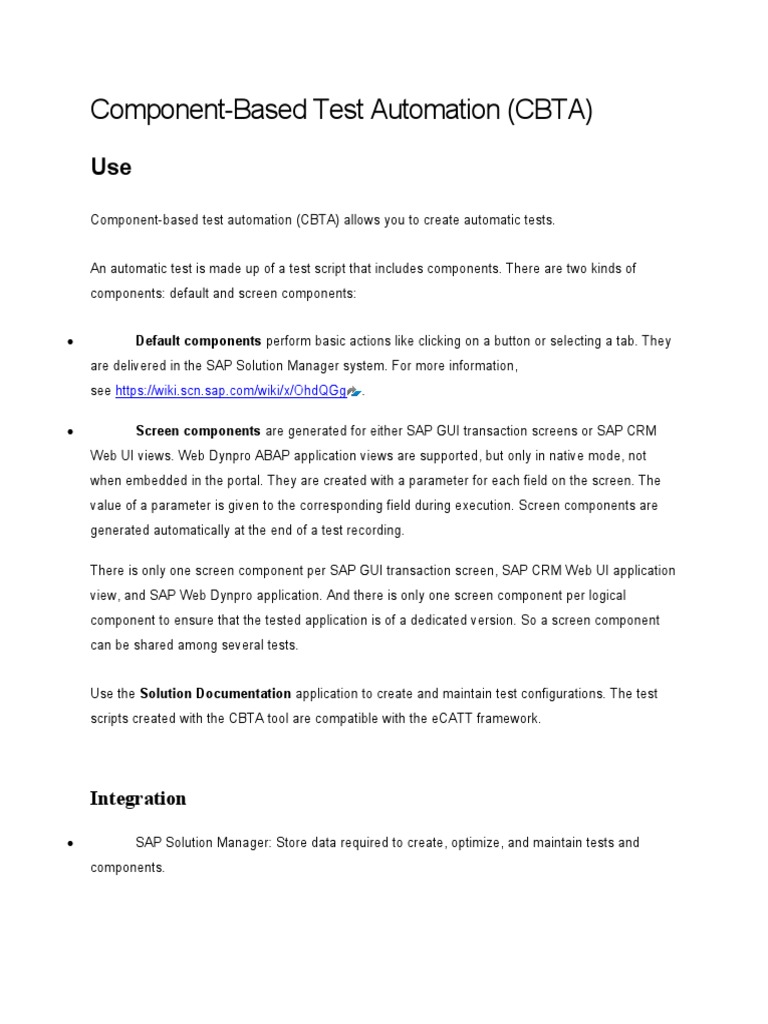 ComponentBased Test Automation (CBTA) Integration PDF Scripting