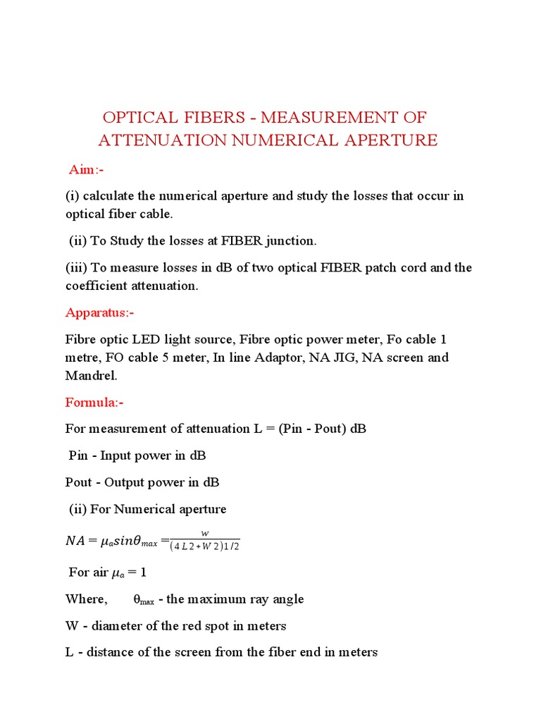 Measurement of Optical Fiber Attenuation and Numerical Aperture | PDF ...