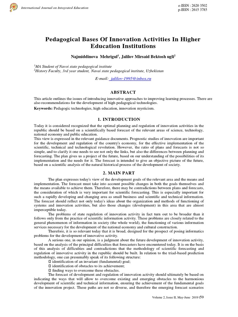 Pedagogical Bases of Innovation Activities in Higher Education ...