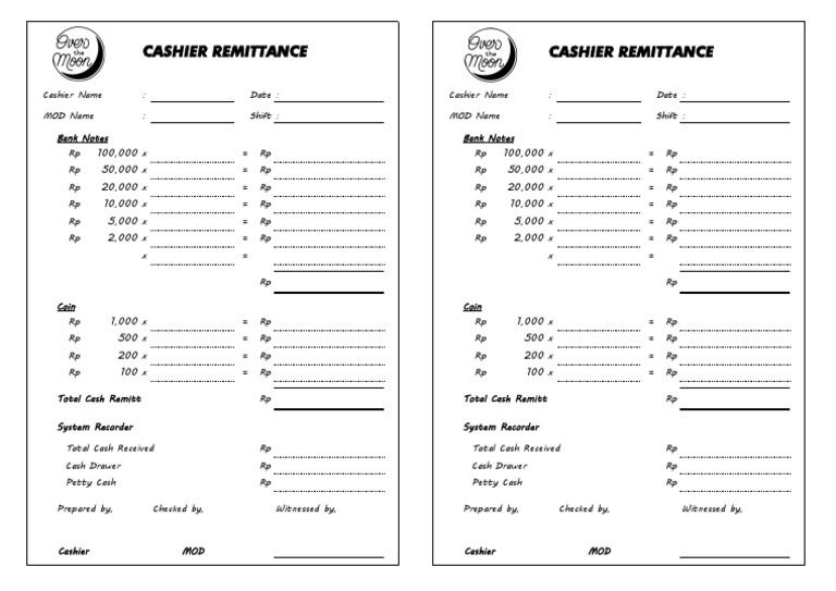 Cashier Remittance Form Template | PDF | Business Process | Banking