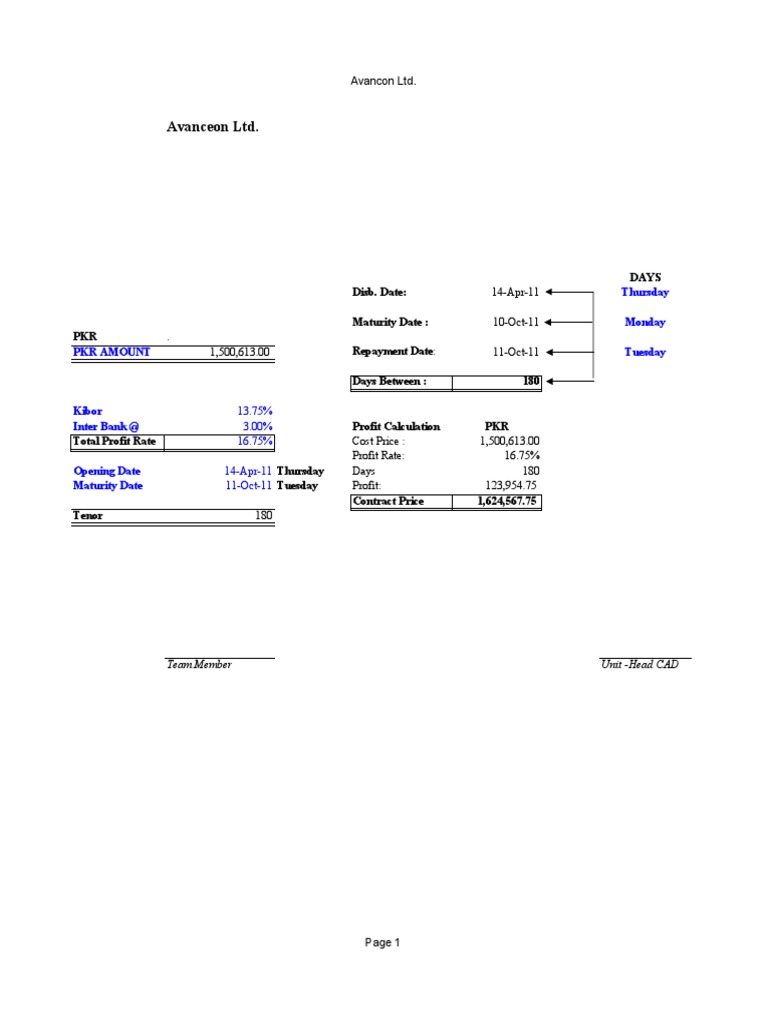 Avanceon calculation sheet pdf