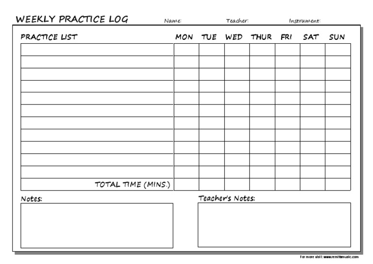 Weekly Music Practice Log Template | PDF