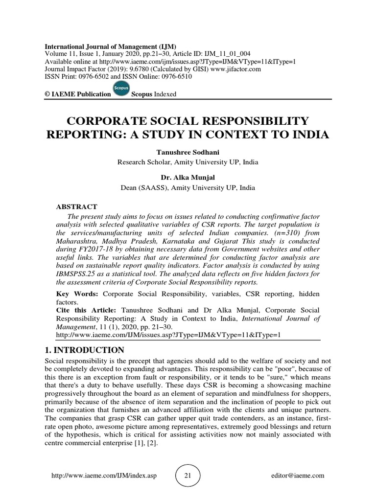 Corporate Social Responsibility Reporting: A Study in Context To India ...