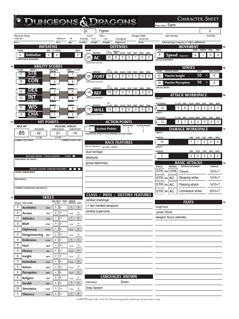 Dungeons & Dragons Fill-Out Character Sheet | PDF | Dungeons & Dragons ...