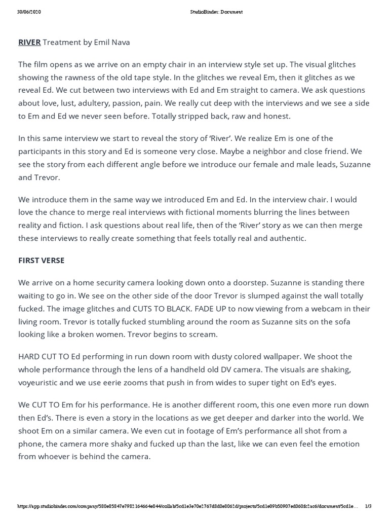 Music Video Treatment Example PDF Camera