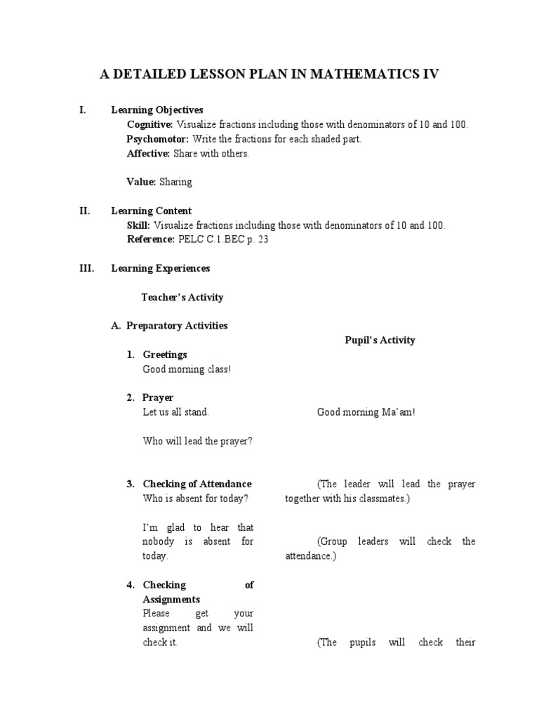 A Detailed Lesson Plan in Mathematics Iv | PDF | Human Nature ...