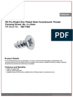 Datasheet: RS Pro Bright Zinc Plated Steel Countersunk Thread-Forming Screw, No. 4 X 6mm 482-7483