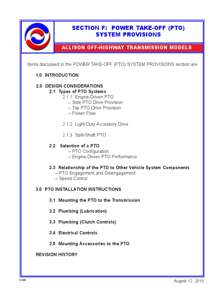 Power Take Off System Provisions PDF Transmission (Mechanics) Clutch