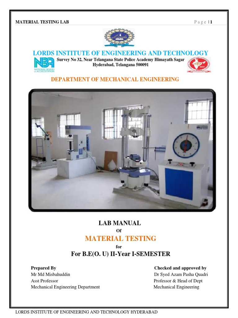 Material Testing Lab Manual PDF Fracture Deformation (Engineering)