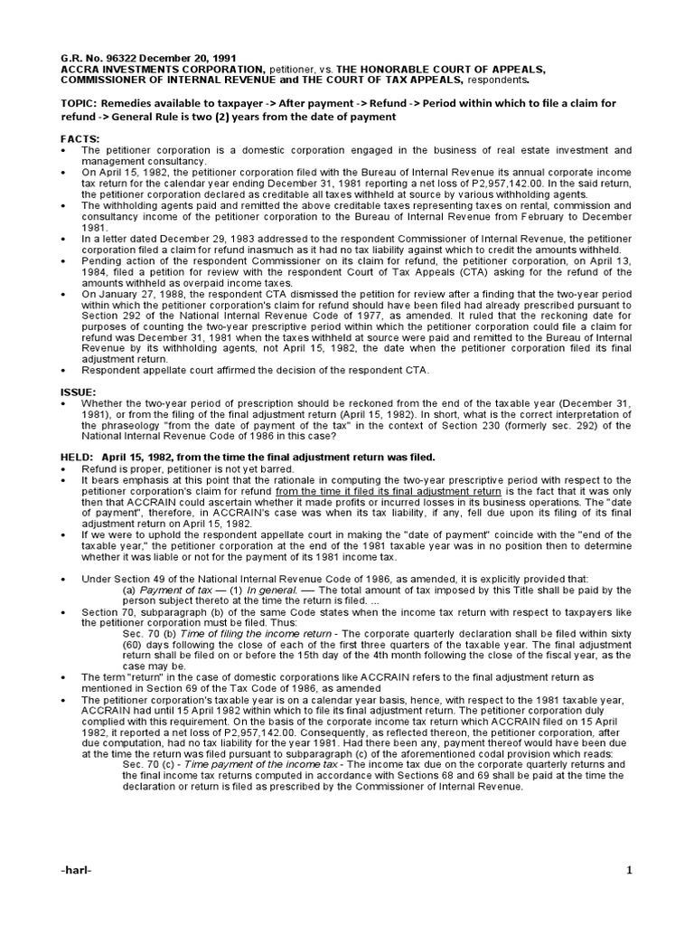 10.d ACCRA Investment Corporation vs. CA (G.R. No. 96322 December 20