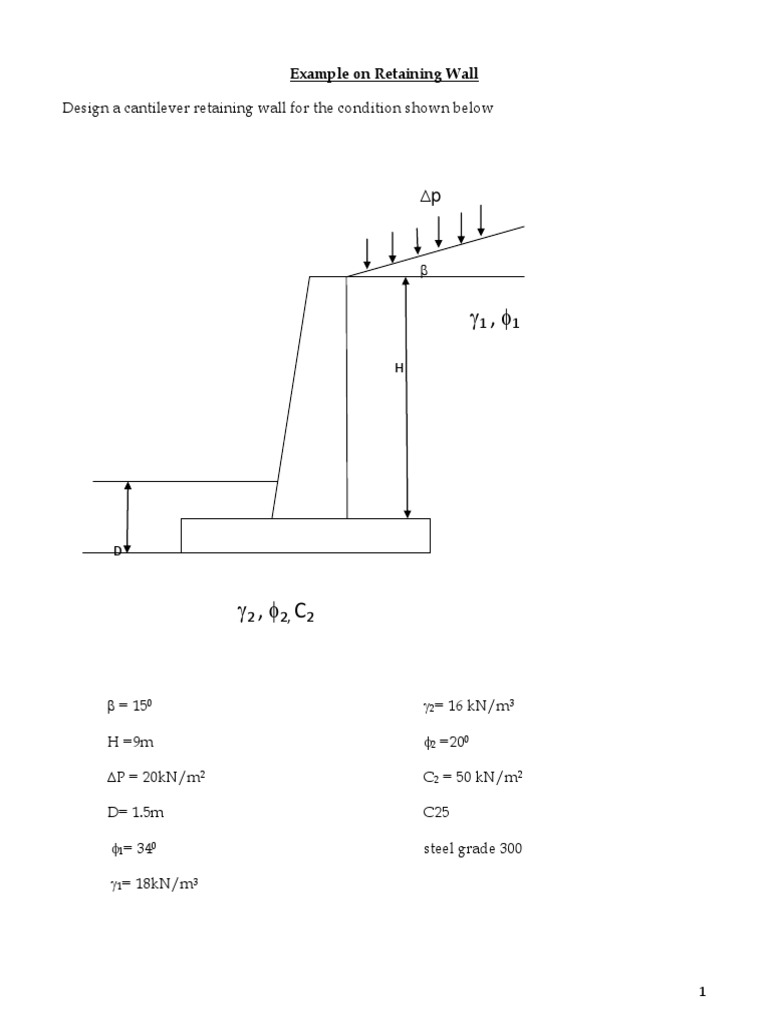 Design of a 9m High Cantilever Retaining Wall to Support Lateral Earth Pressure of 20kN/m^2