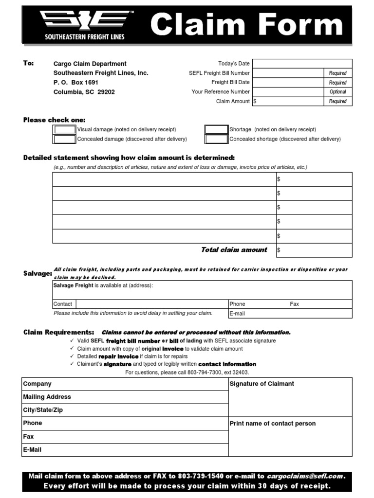 SFLSimplified Claim Form | PDF | Service Industries | Shipping Service