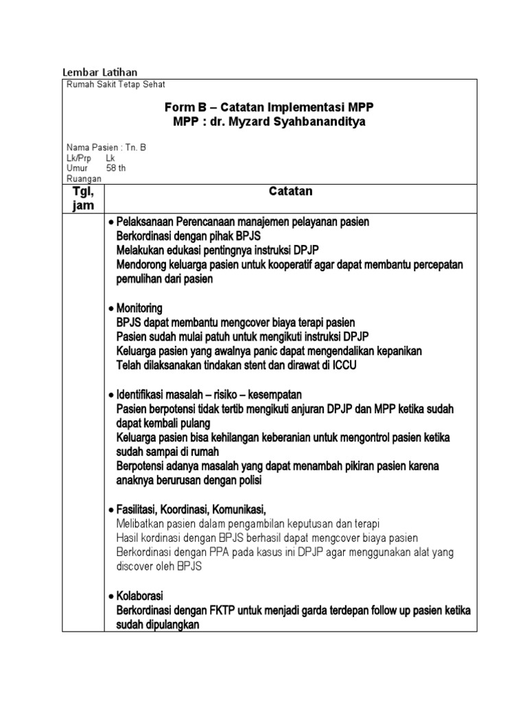 Catatan Implementasi MPP Pasien | PDF
