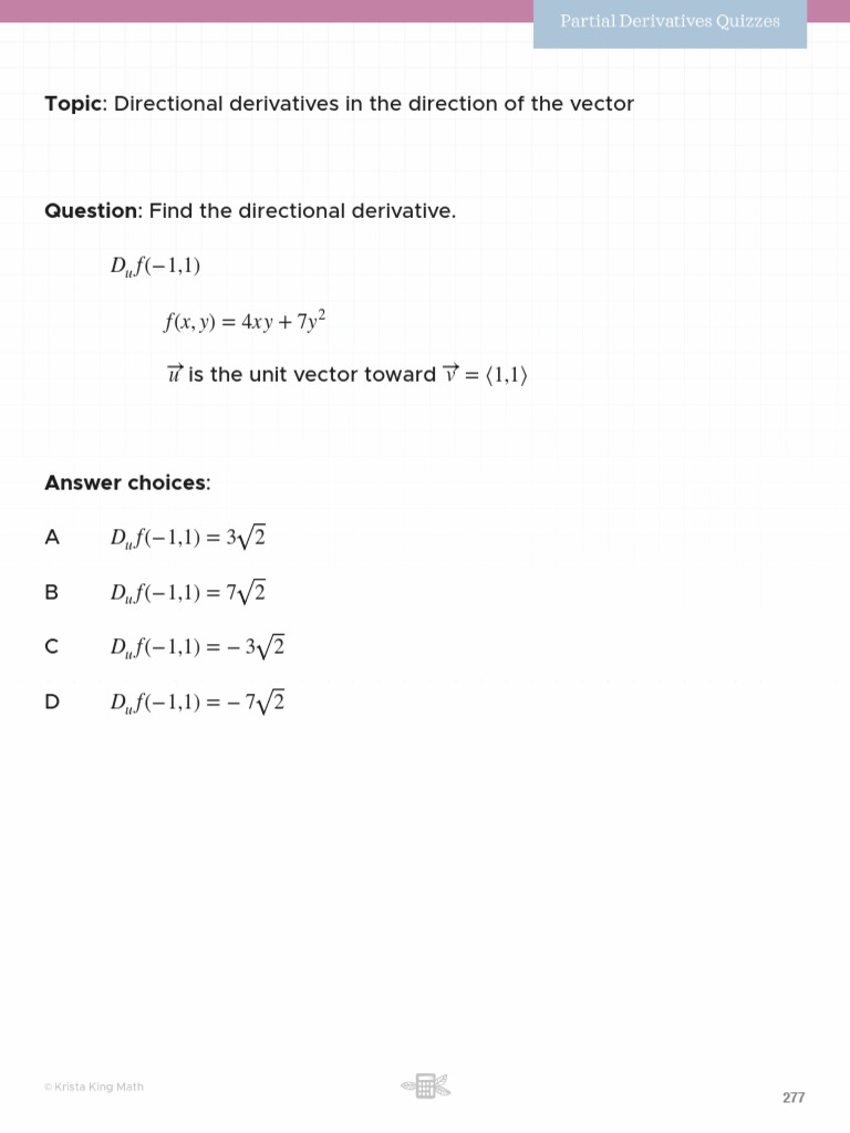 Directional Derivatives in The Direction of The Vector PDF