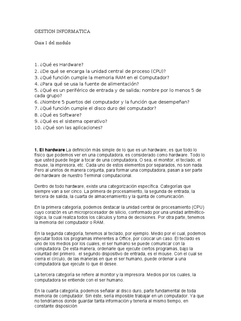 Gestion Informatica-Guia 1 | PDF