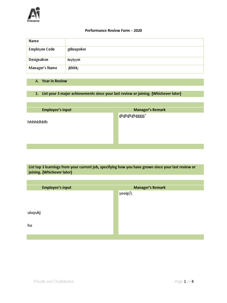 Performance Review Form 2020 | PDF | Performance Appraisal | Applied ...