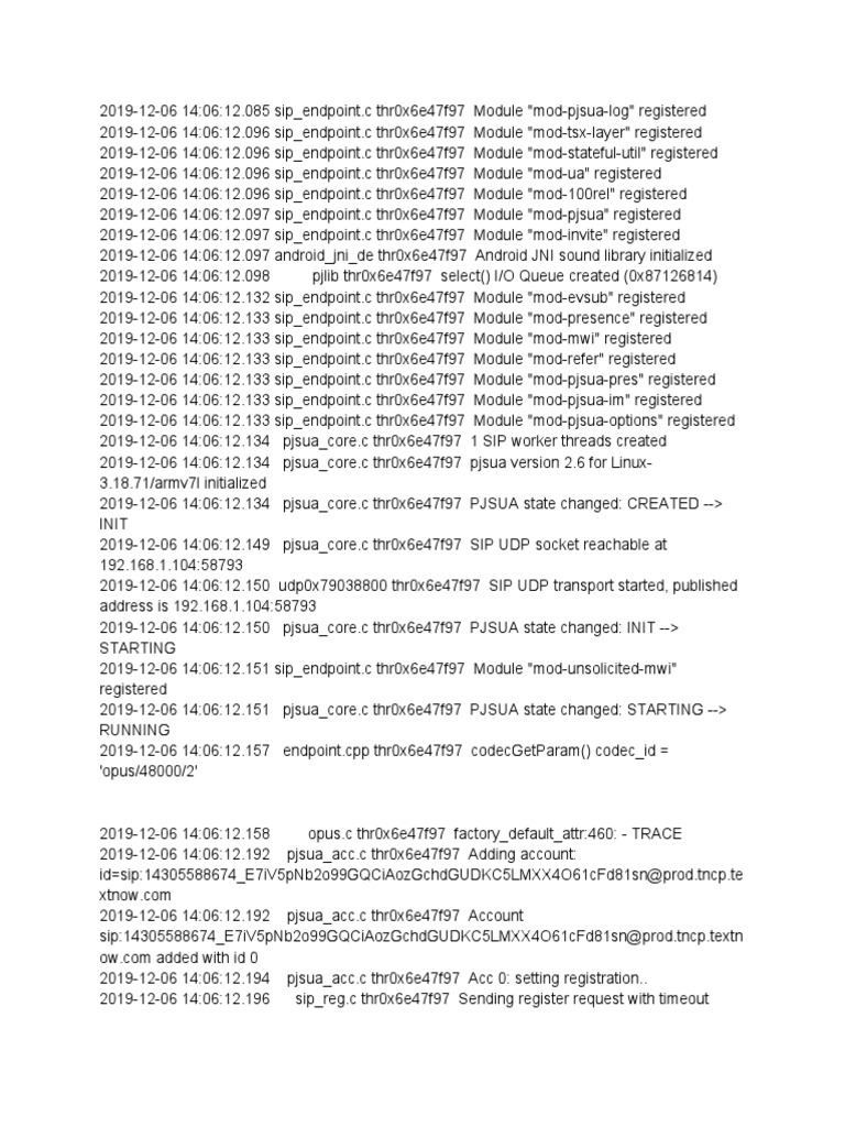SIP Module Registration Log | PDF | Session Initiation Protocol ...