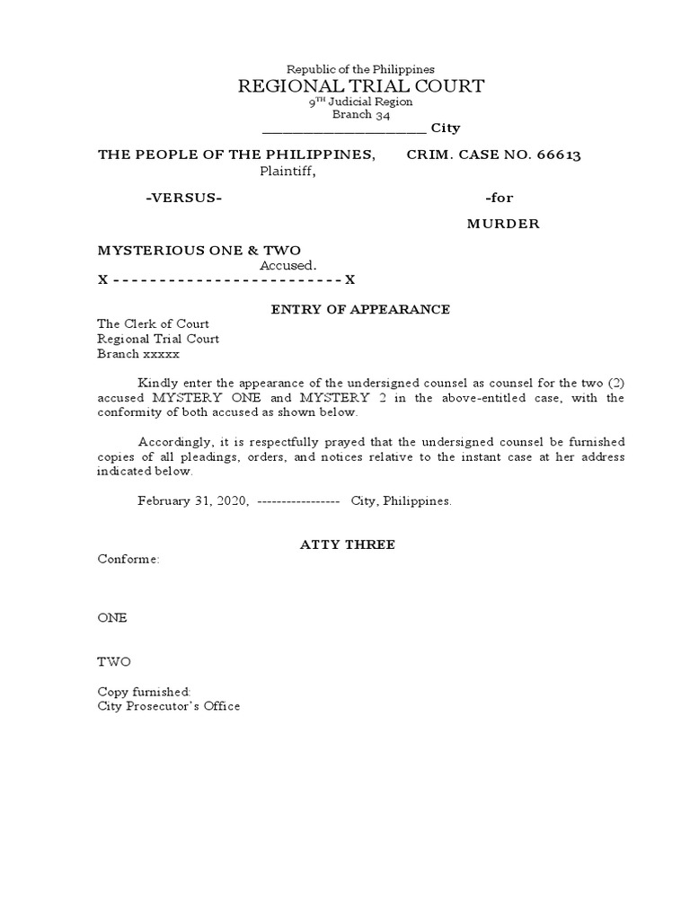 Regional Trial Court: - City The People of The Philippines, Crim. Case ...