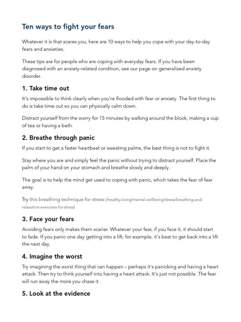10 Tips to Overcome Everyday Fears | PDF | Psychotherapy | Anxiety