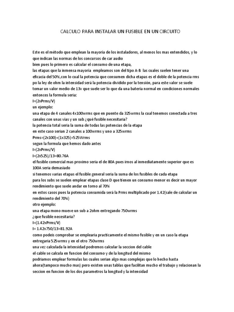 CALCULO FUSIBLE