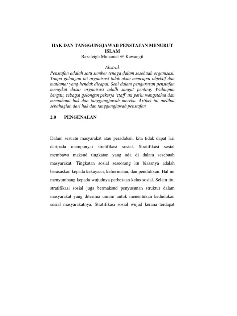Hak Dan Tanggungjawab Penstafan Menurut Islam Pdf