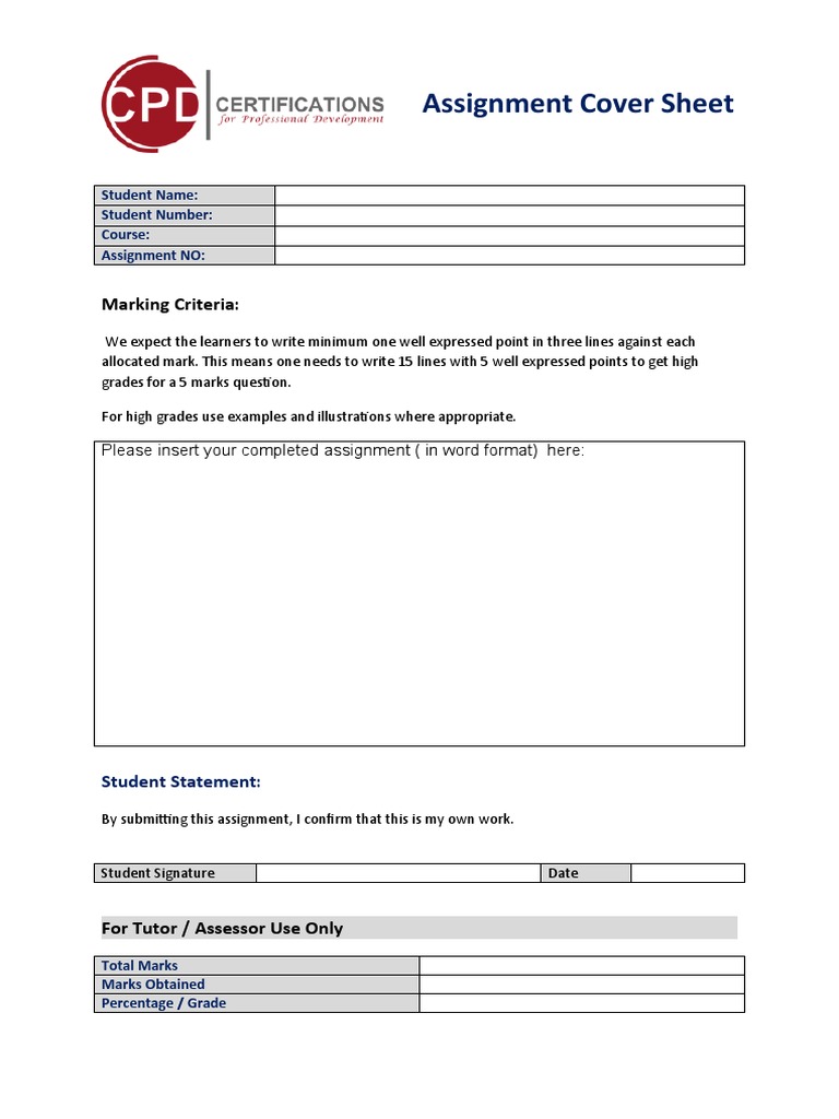 Assignment Cover Sheet: Marking Criteria | PDF