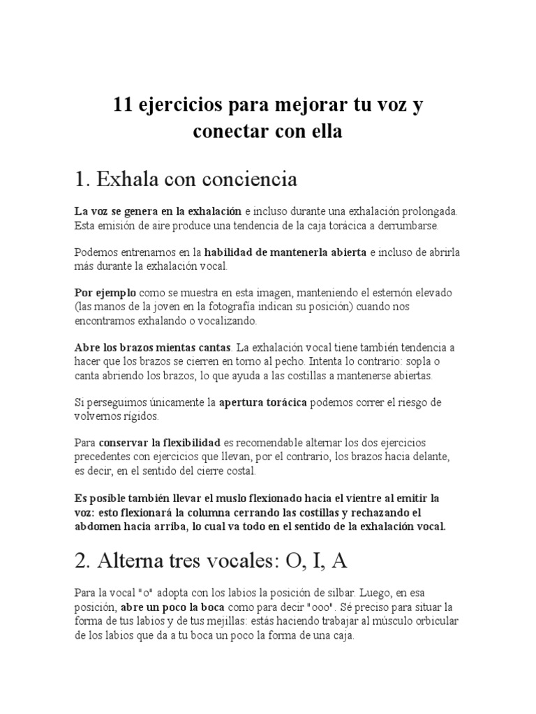 11 Ejercicios para Mejorar Tu Voz | PDF | Sonido | Sistema respiratorio