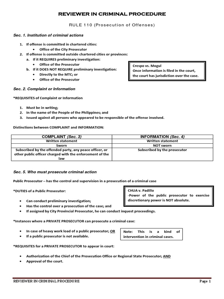 Reviewer in Criminal Procedure | PDF | Bail | Plea