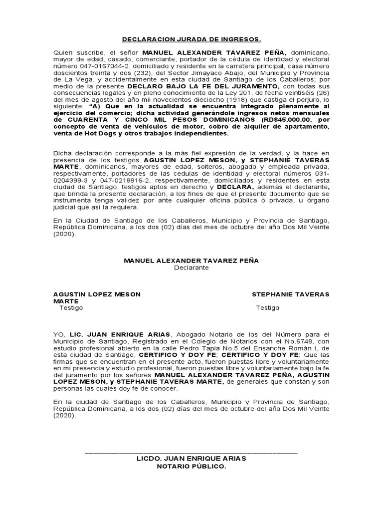 Declaración Jurada de Ingresos 2020 | PDF | República Dominicana