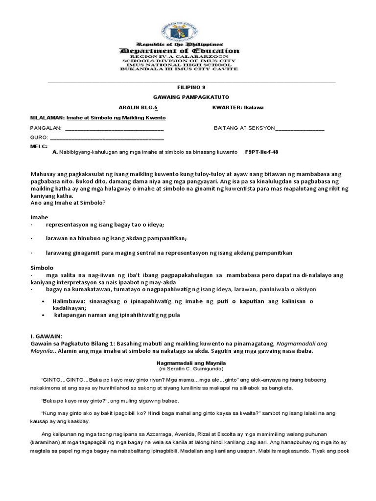 Las Week 5 Q2 Filipino 9 Pdf