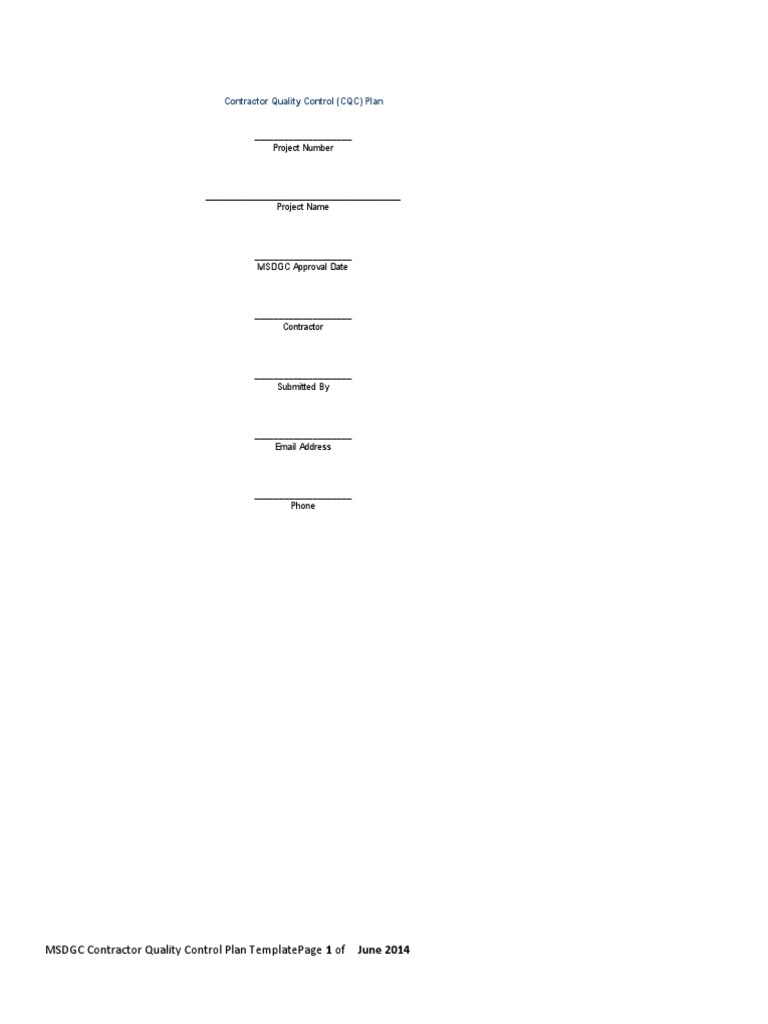 Contractor Quality Control Plan Template | PDF | Specification ...