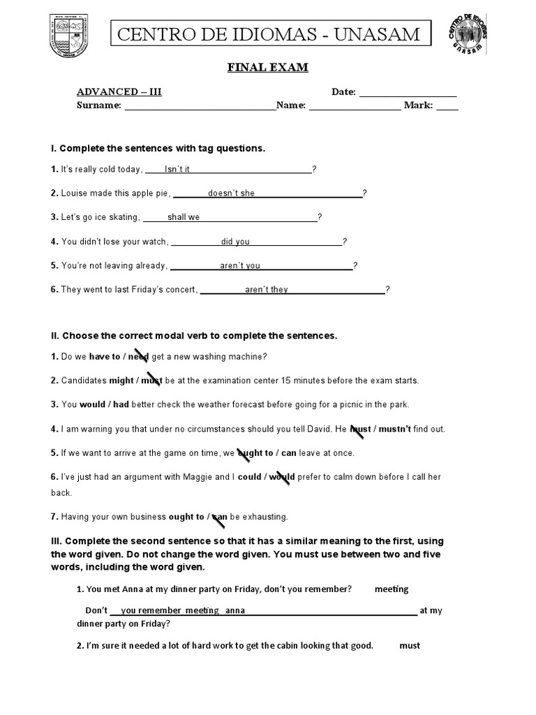 Final Exam Advanced - Iii | PDF