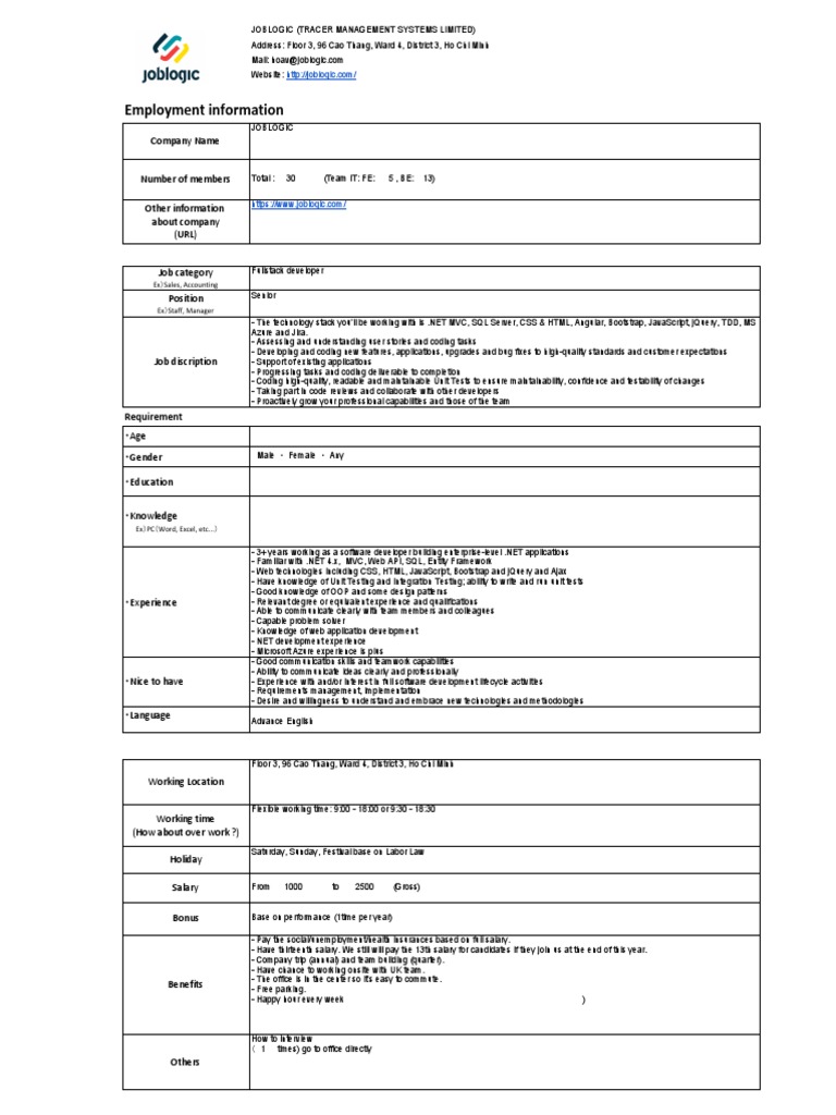 Senior Fullstack Developer Job at Joblogic | PDF | J Query | Bootstrap ...