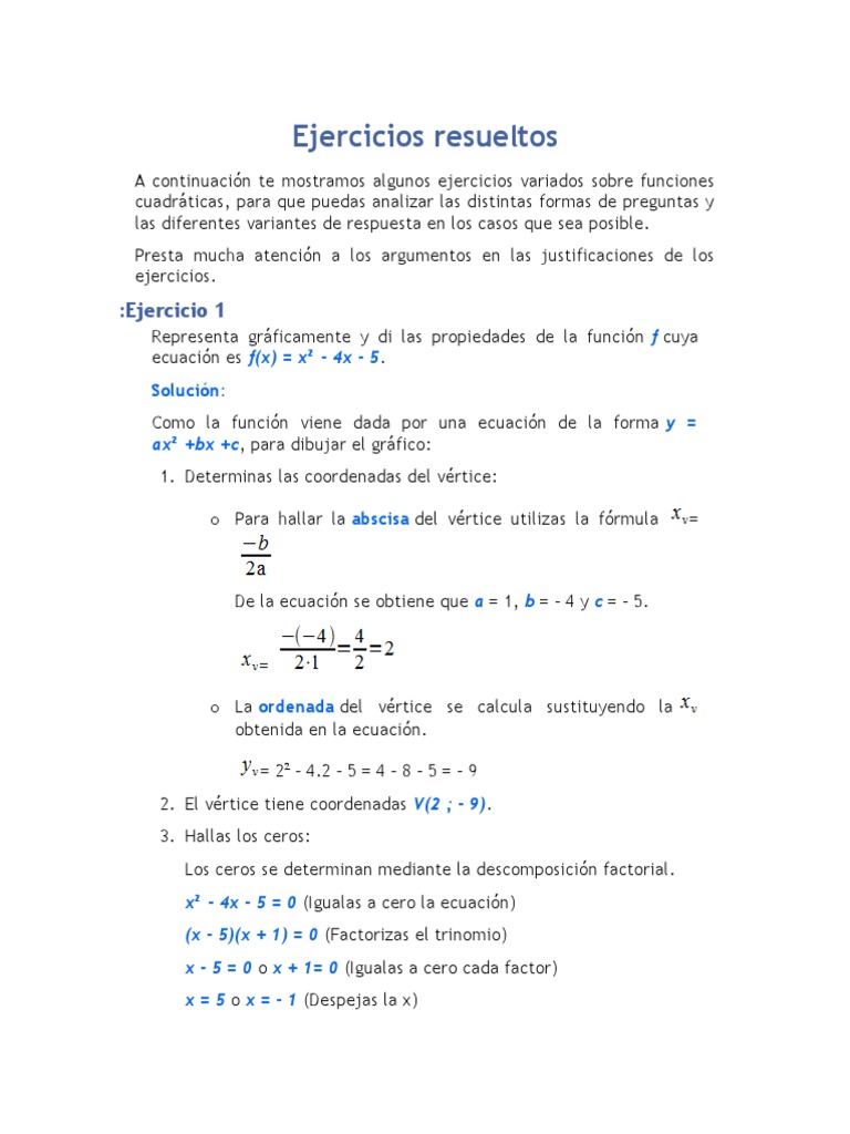 Ejercicios Resueltos y Funcion Cuadraticas | PDF | Sistema de ...