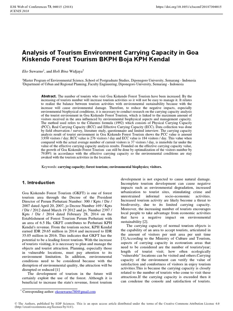 Analysis of Tourism Environment Carrying Capacity in Goa Kiskendo ...