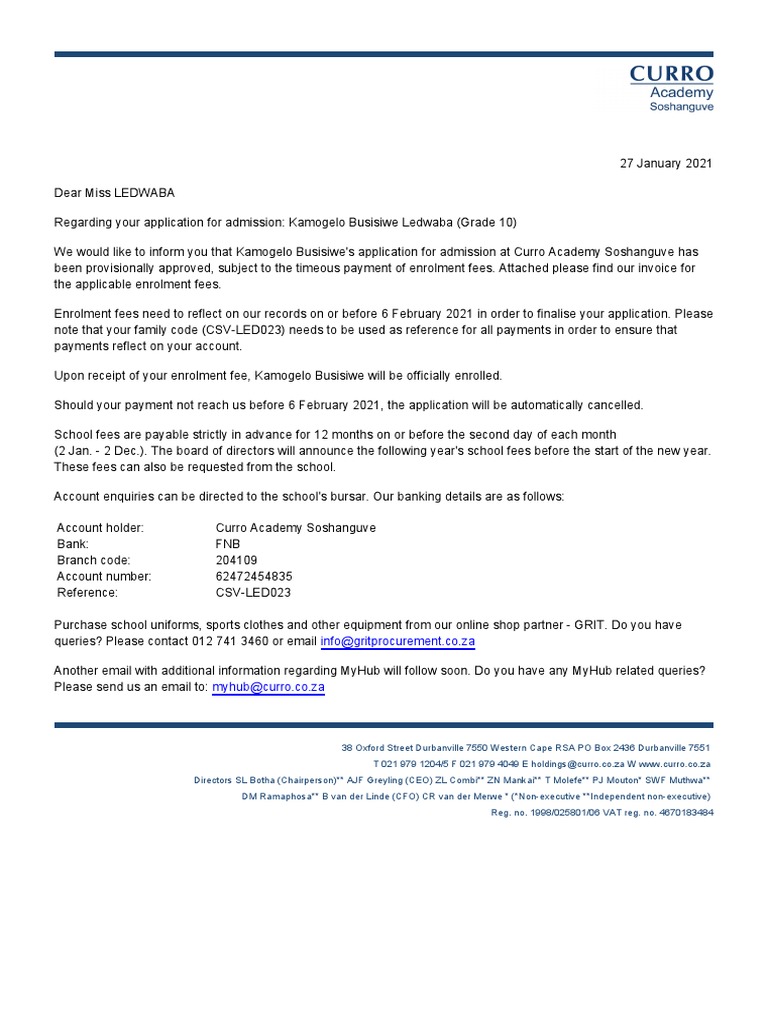 Enrolment Letter LED023.1 | PDF | Business Documents | Payments