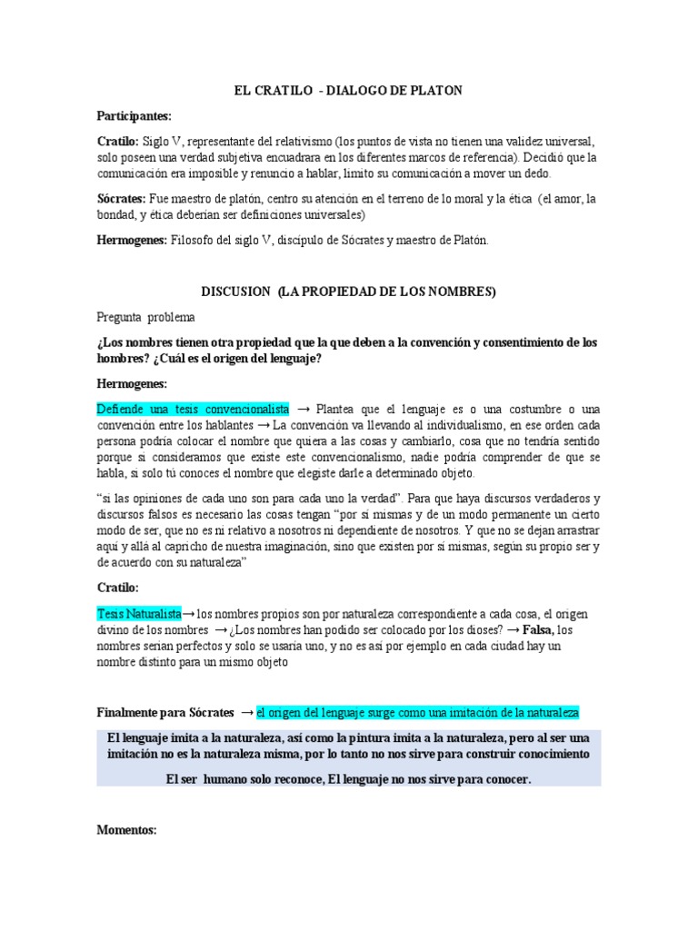Analisis Cratilo | PDF | Platón | Verdad