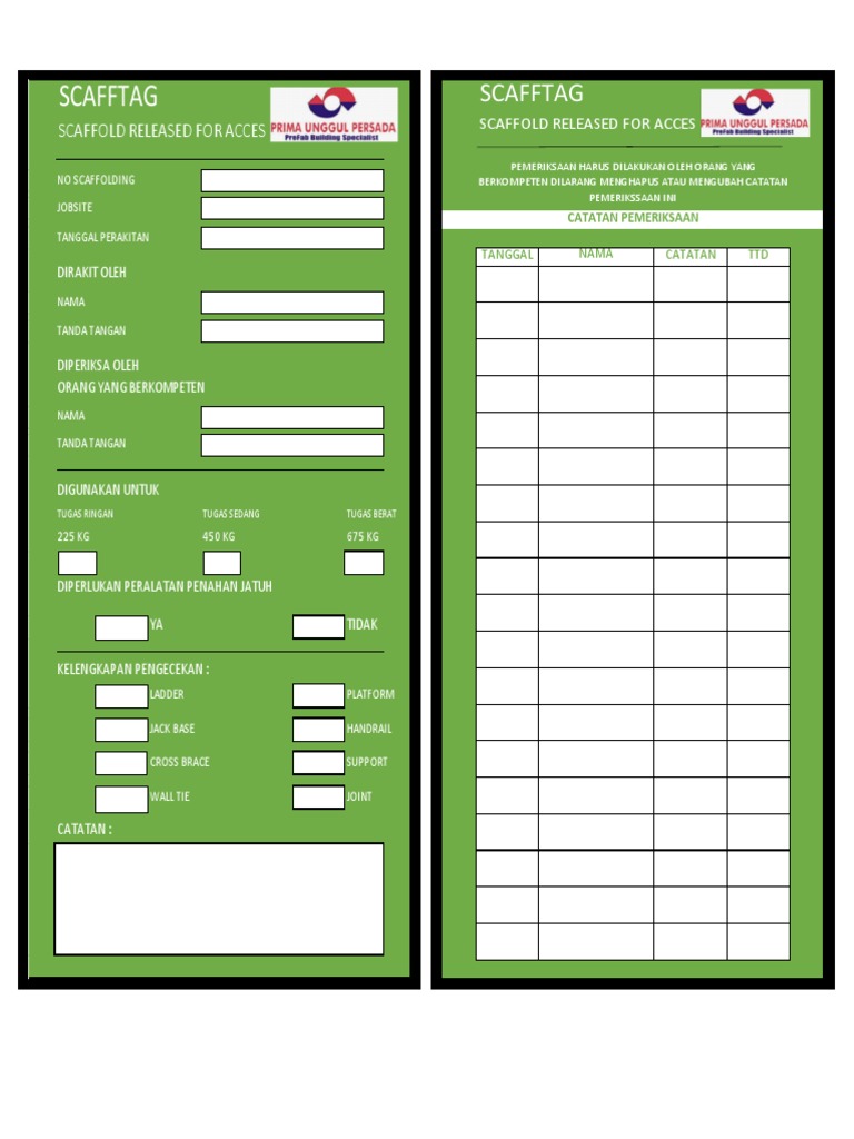 Scafftag: Prosedur Penggunaan Scaffolding | PDF