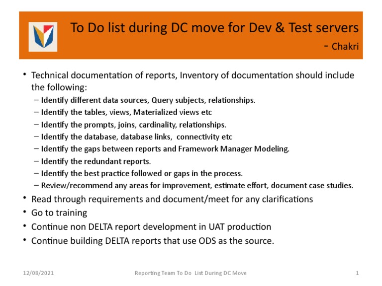 DC Move Checklist for Dev & Test Servers | PDF