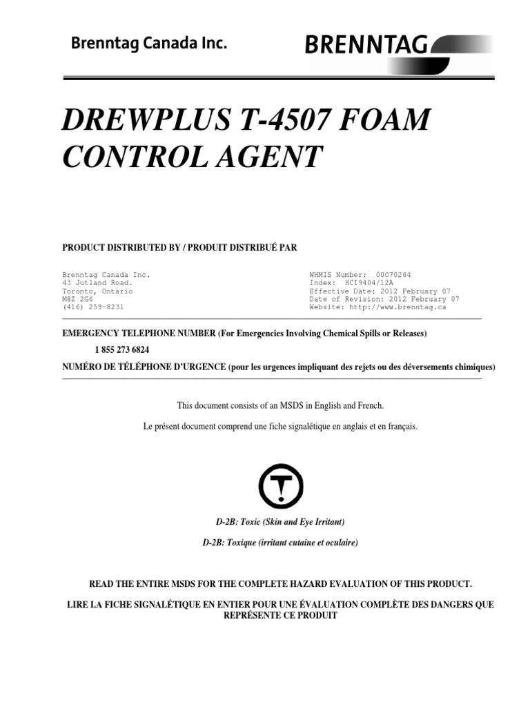 Drewplus T 4507 Foam Control Agent Brenntag | PDF | Dangerous Goods ...