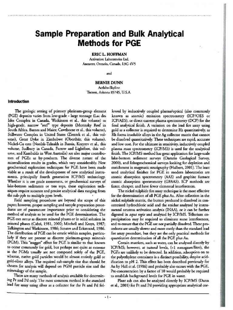 Sample Preparation and Bulk Analytical Methods For PGE | PDF