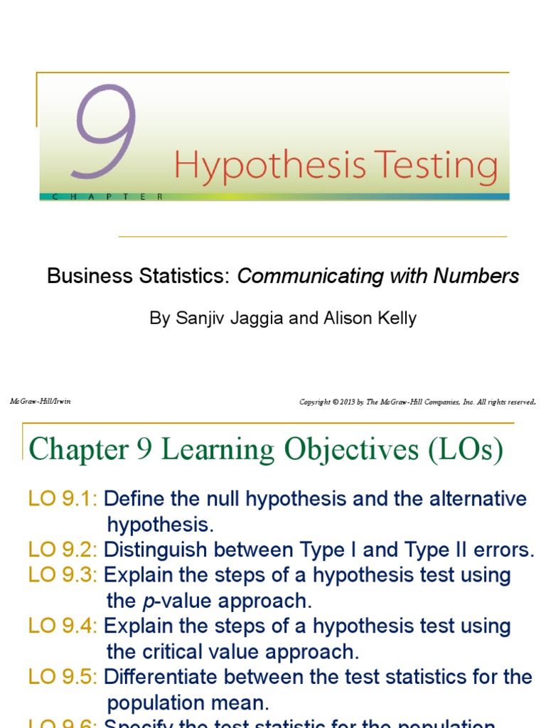 Chapter 9 Hypothesis Testing | PDF | P Value | Statistical