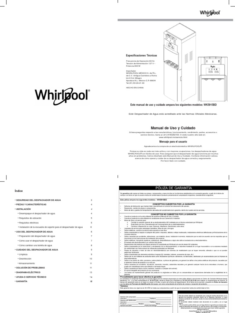 WK5915BD Manual de Uso y Cuidado | PDF | Agua | Fusible (Eléctrico)