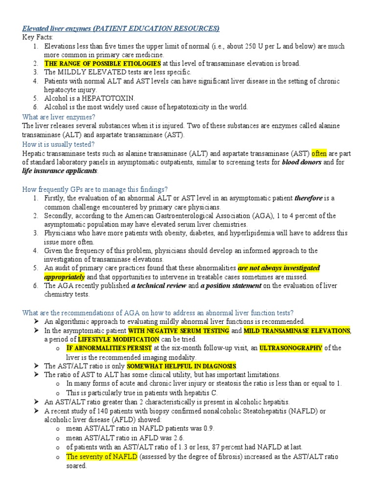 Elevated Liver Enzymes PDF Alanine Transaminase Hepatitis