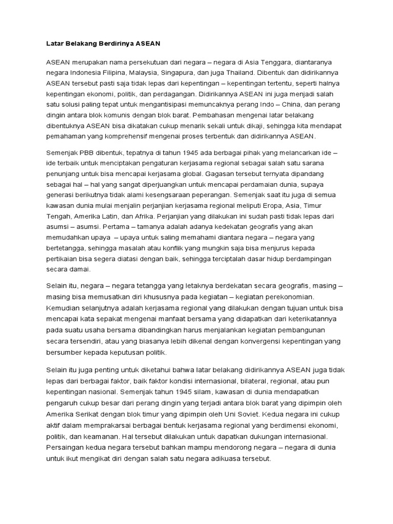 Latar Belakang Berdirinya ASEAN PDF