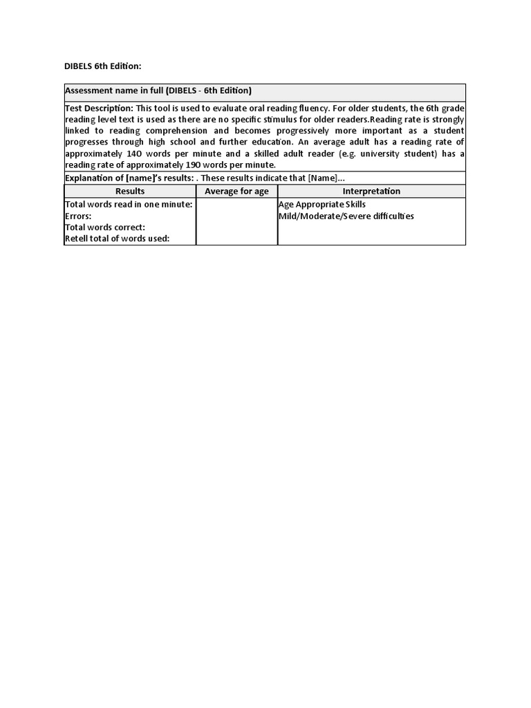 Assessing oral reading fluency in older students using the dibels 6th