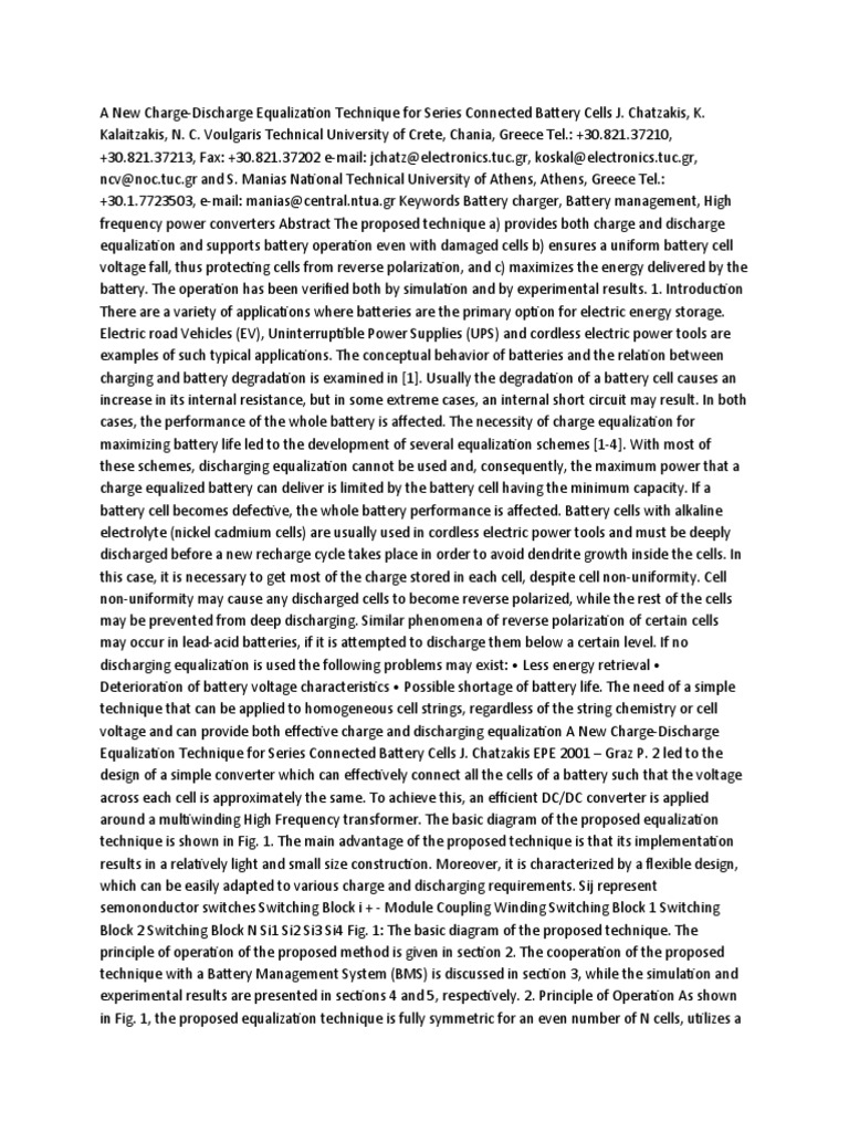 Charge-Discharge Equalization for Batteries | PDF | Rechargeable ...